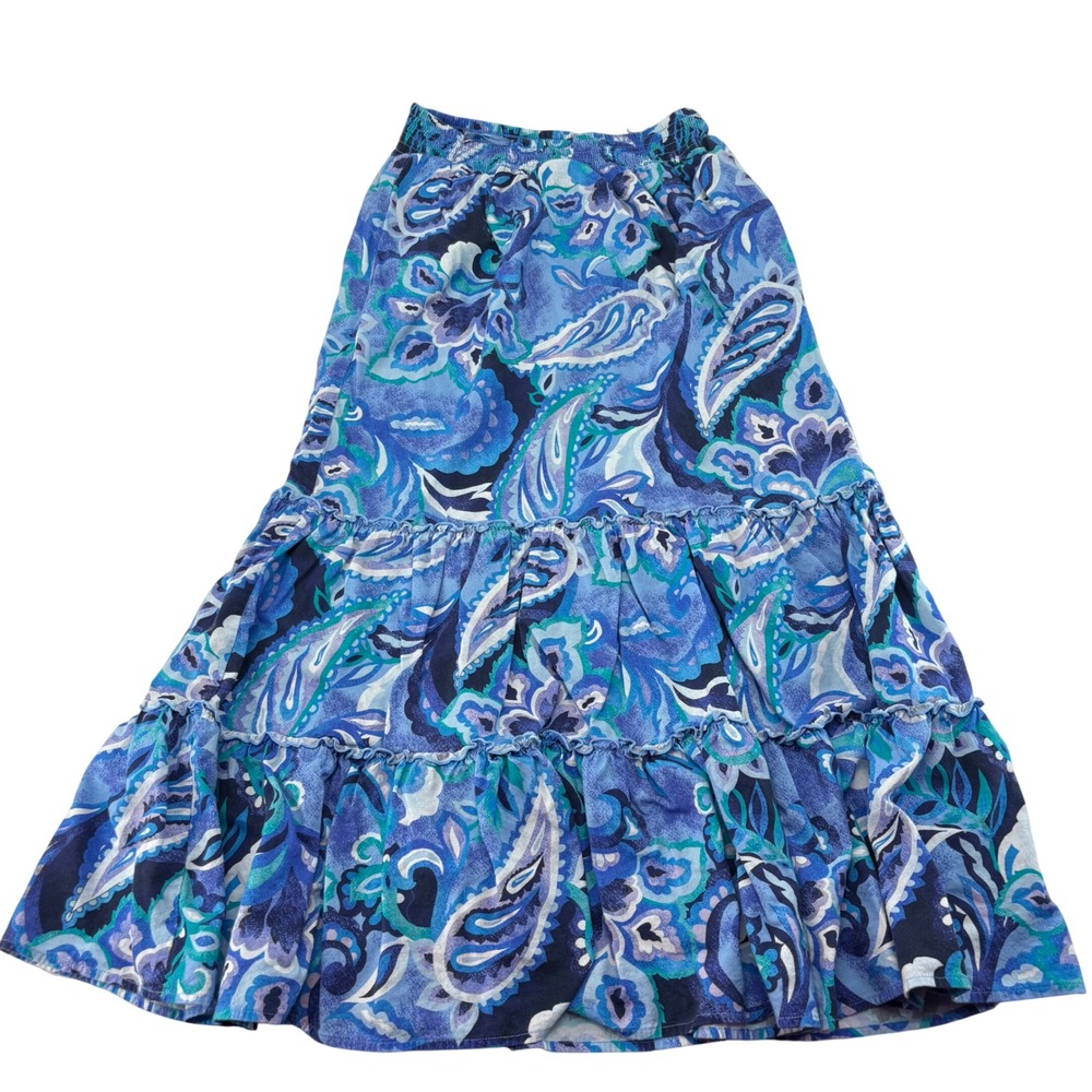 Soft Surroundings Blue Paisley Smocked Tiered Maxi Skirt PXS